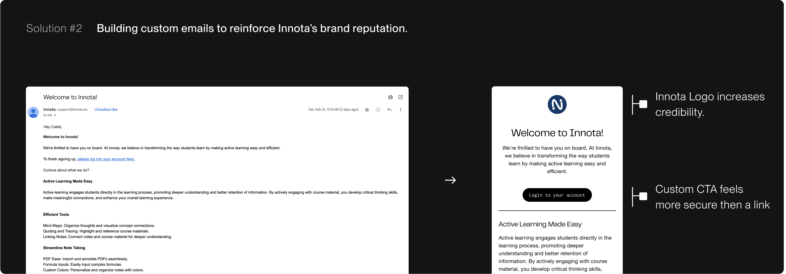 Comparison of old email templates to the new one